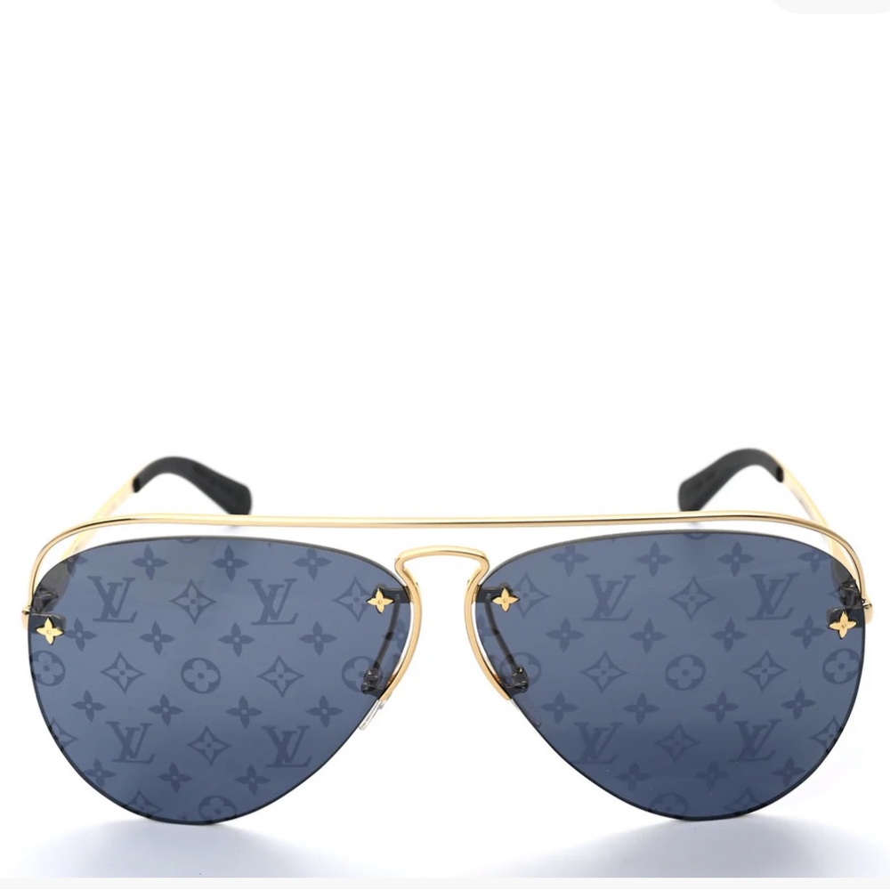 Louis Vuitton Gold/Gray Monogram Grease Aviator Sunglasses Z1172W - Picture 3 of 15